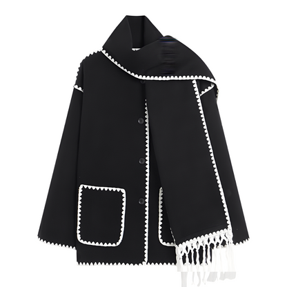 Elegant Women's Wool Jacket Scarf Collar