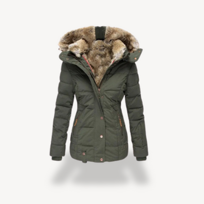 Women's Warm Winter Jacket with Faux Fur Hood
