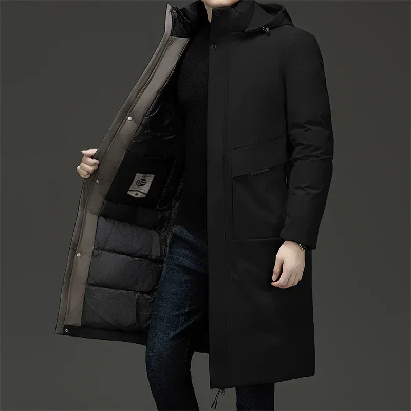 Men's Quilted Long Winter Coat with Hood
