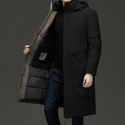 Men's Quilted Long Winter Coat with Hood