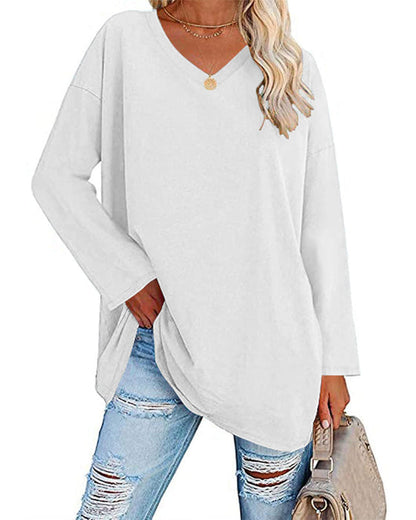 Elegant Women's Blouse Long-sleeved V-neck