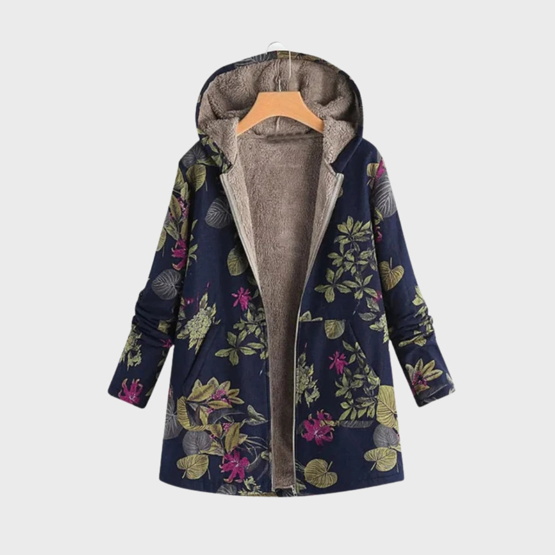 Stylish Fleece Jacket Floral Pattern Women