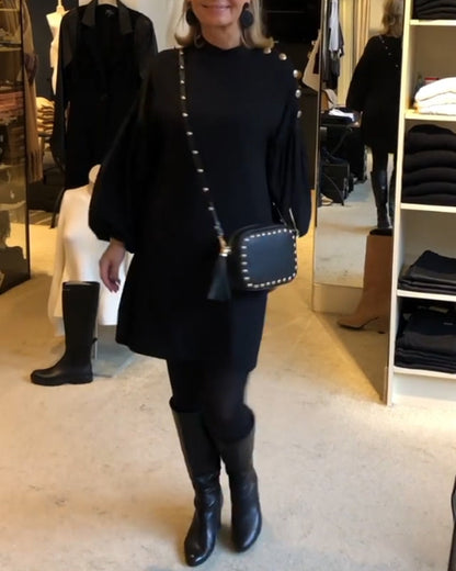 Schwarzes Abendkleid mit Puffärmeln - IdealeKleiden