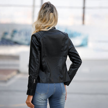 Modische Lederjacke Damen Slim Fit - IdealeKleiden