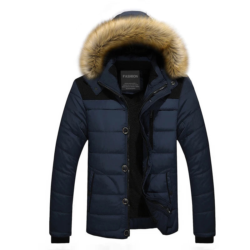 Men's Warm Down Parka with Faux Fur Collar