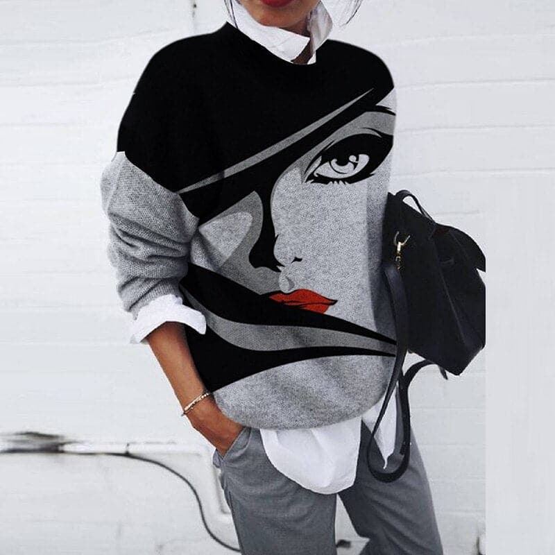 Comfortable Graphic Print Crew-Neck Sweatshirt