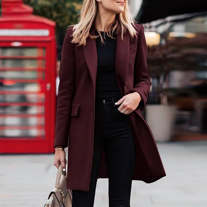 Eleganter Langmantel Damen Wollmantel Taillierte Form - IdealeKleiden