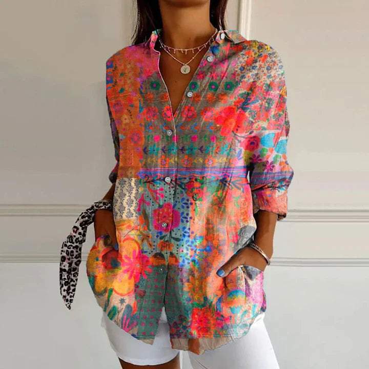 Elegante Bluse Blumenmuster Damen Oberteil - IdealeKleiden