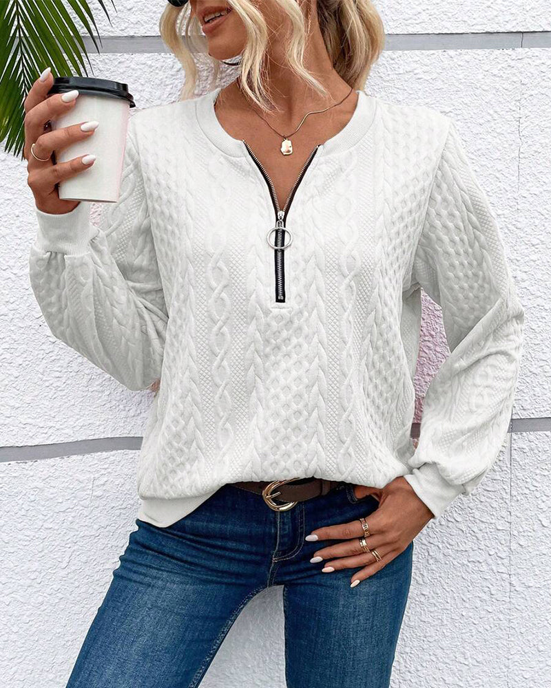 Comfortable Sweatshirt Long Sleeve Zipper Solid Color