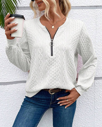 Comfortable Sweatshirt Long Sleeve Zipper Solid Color