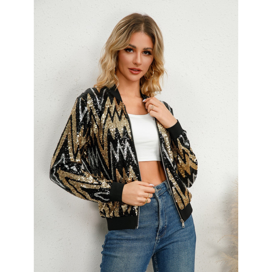 Glitzer Jacke Langarm Pailletten - IdealeKleiden