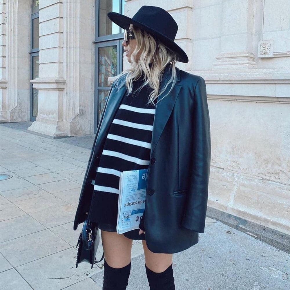 Modischer Pullover Breite Streifen Stehkragen - IdealeKleiden
