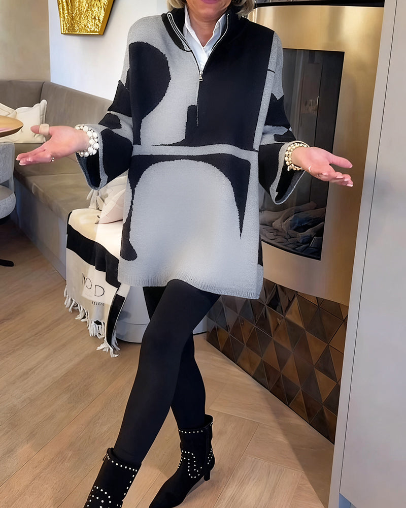 Elegant Women's Dress With Zipper Stand-Up Collar