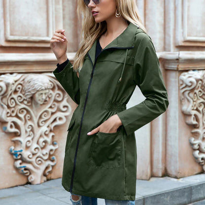 Waterproof Women's Long Hooded Rain Jacket