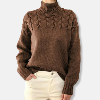 Wool Sweater High-Neck Protection Comfortable Cable Pattern
