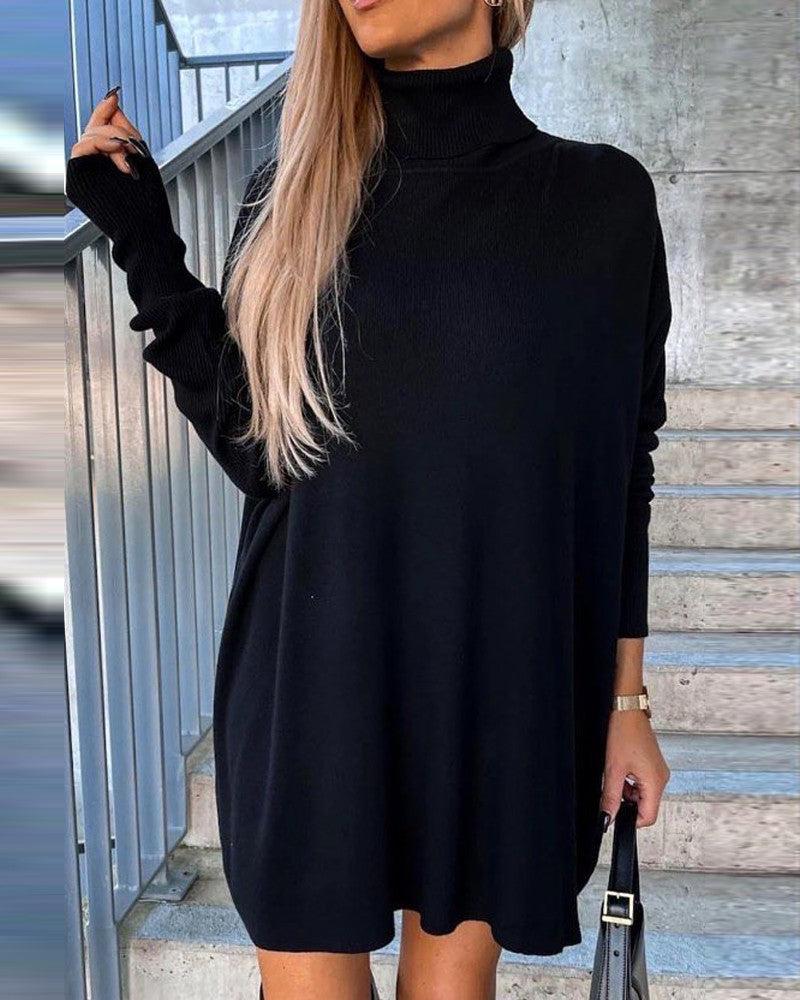 Elegant Black Cashmere Midi Dress Winter
