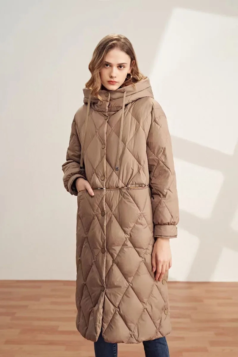 Elegant Women's Coat Diamond Pattern Long Hooded