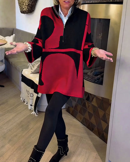 Elegant Women's Dress With Zipper Stand-Up Collar