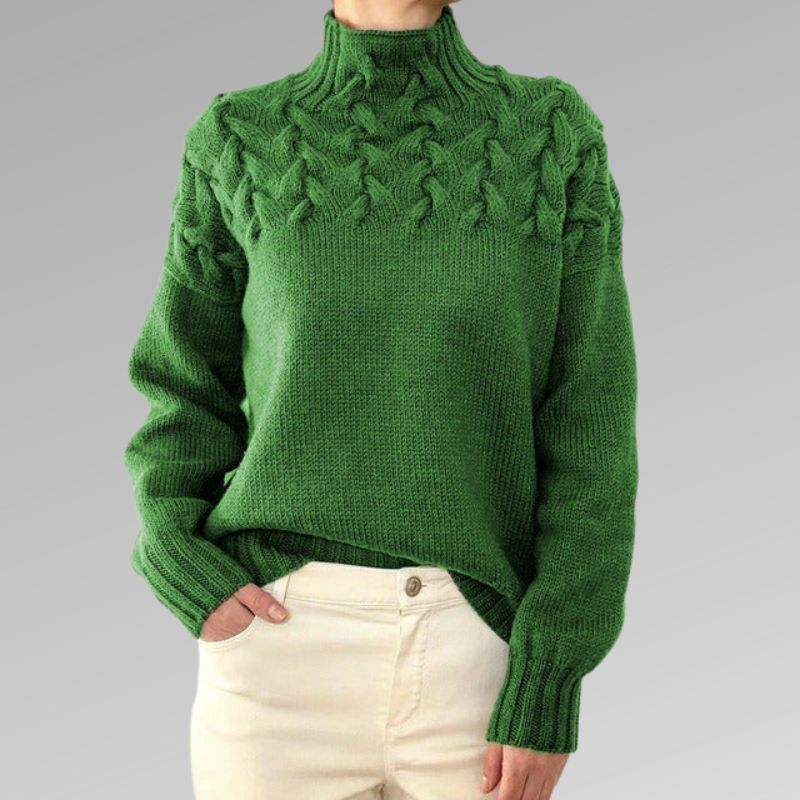 Elegant Dress | High-Neck Knitted Sweater Braided Design