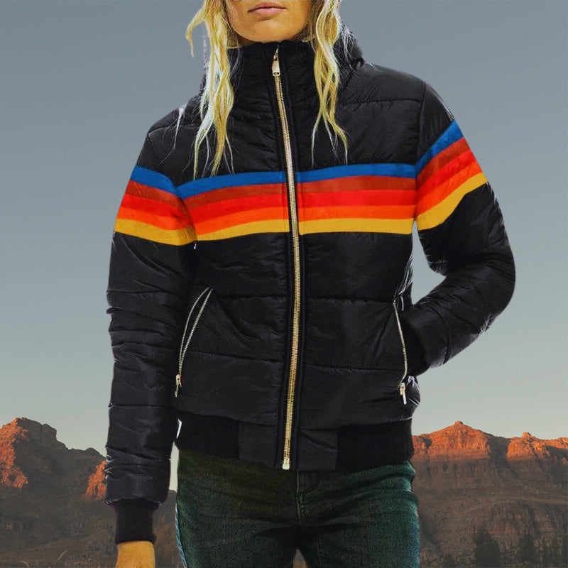 Women's Waterproof Striped Puffer Winter Jacket