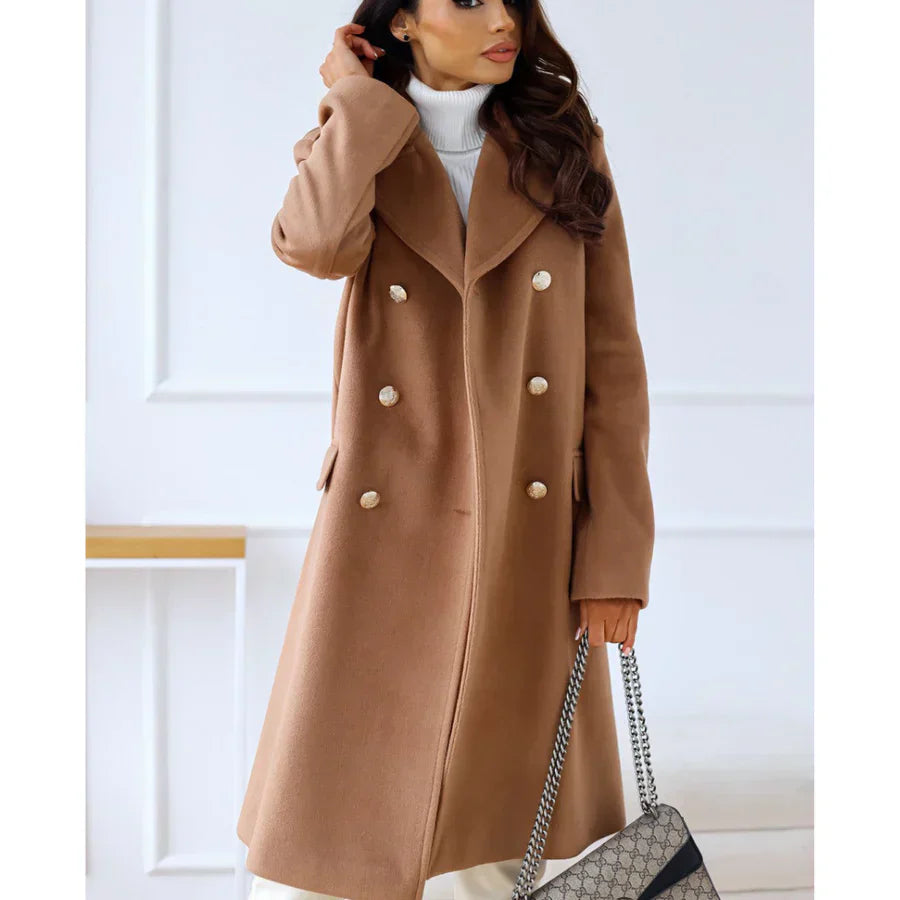 Elegant Women's Long Tailored Double-Breasted Coat