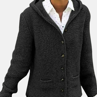 Warm wool cardigan with buttons and hood