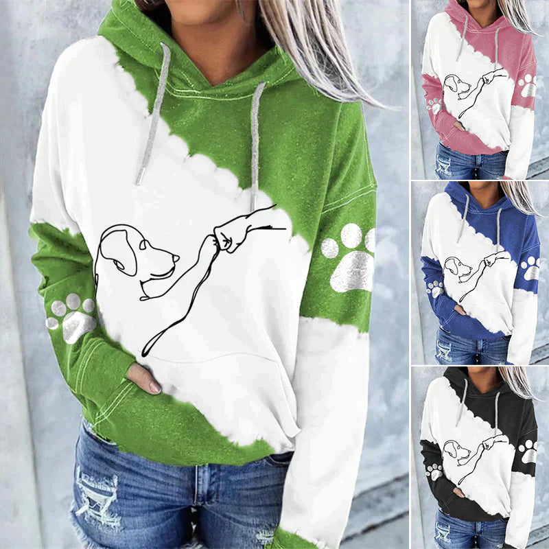 Stylish Hoodie Dog Motif Loose Fit