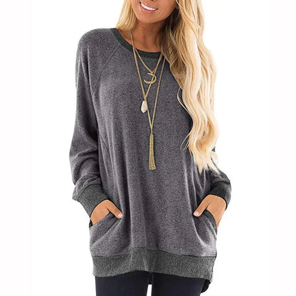 Women's Long Sleeve Round Neck T-Shirt with 2 Pockets