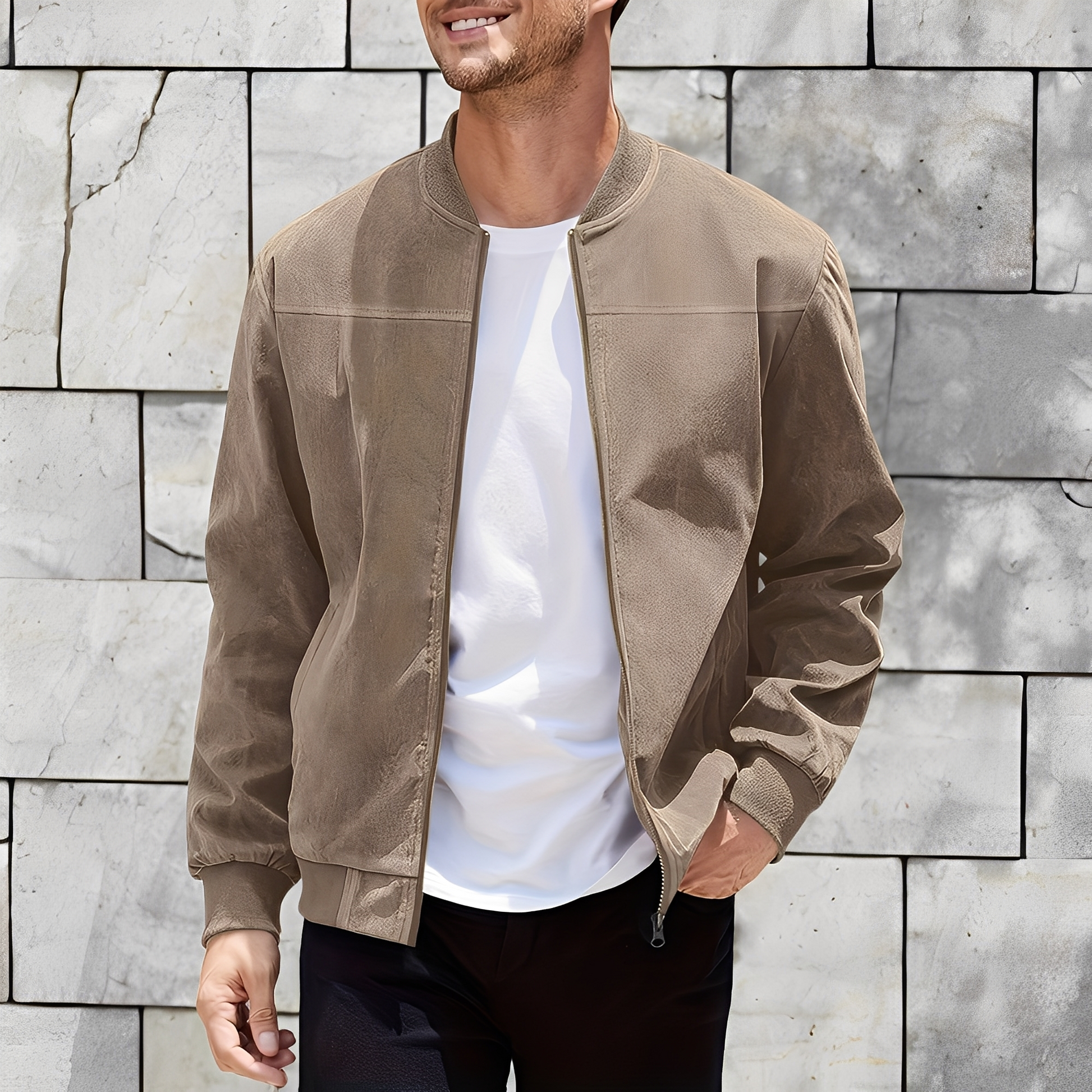 Männer Lederjacke Elegant Wildleder - IdealeKleiden