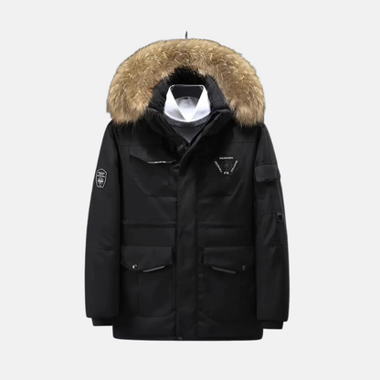 Windproof Parka Jacket with Detachable Hood and Faux Fur