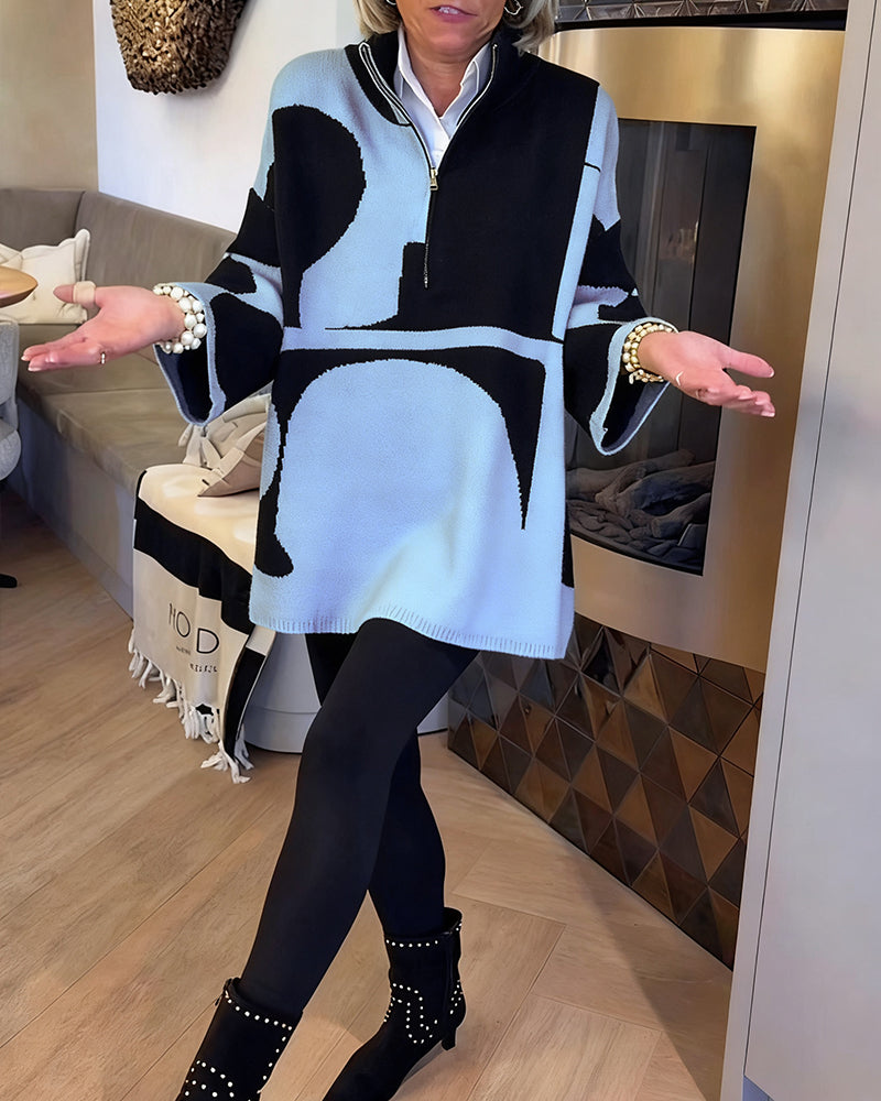 Elegant Women's Dress With Zipper Stand-Up Collar