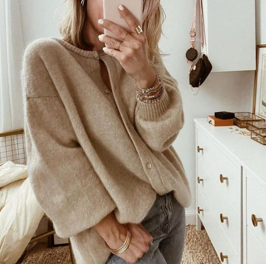 Damen Cardigan Herbst Übergrößen Knopf Strick - IdealeKleiden