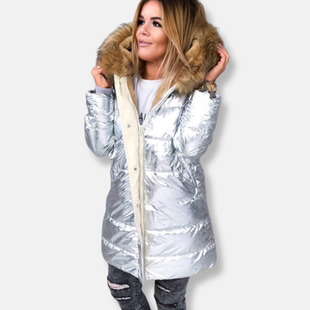 Warm Winter Jacket Nylon Parka Faux Fur Trim
