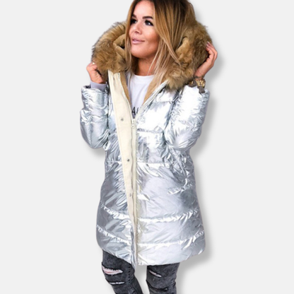 Warm Winter Jacket Nylon Parka Faux Fur Trim