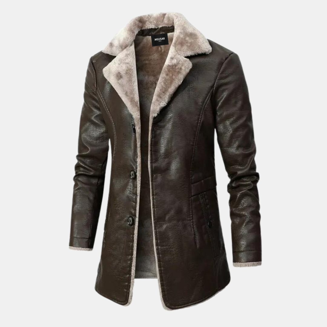 Men's Elegant Black Winter Leather Coat
