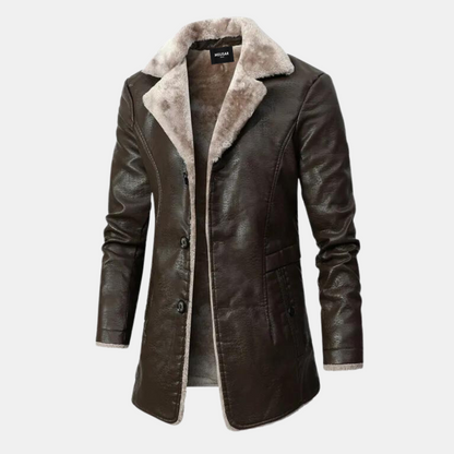 Men's Elegant Black Winter Leather Coat