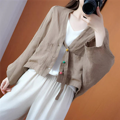 Women's Short Loose Cardigan with Pockets