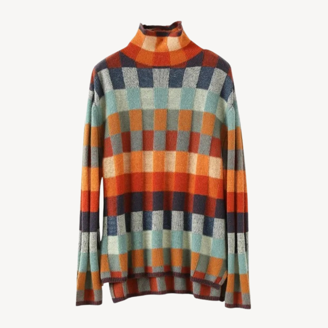 Multicolor Plaid Knit Sweater Women's Fashion
