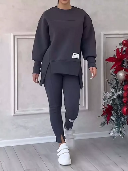 Elegant Winter Set: Patchwork Sweater and Leggings