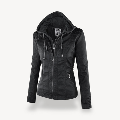 Waterproof Leather Jacket Women Hooded Trendy