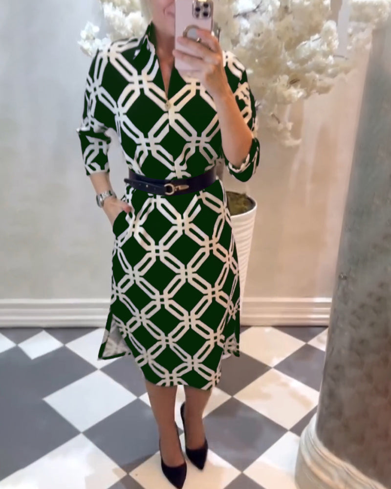 Dress With Geometric Pattern And Side Slit