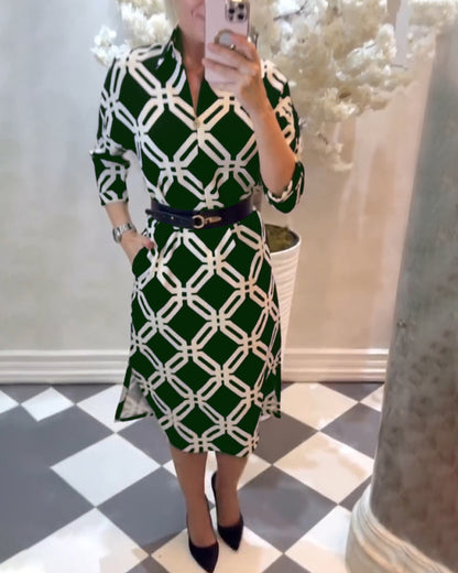 Dress With Geometric Pattern And Side Slit