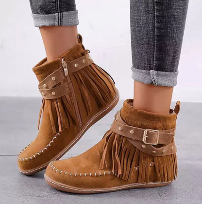 Stilvolle Wildleder Stiefel Mit Fransen - IdealeKleiden