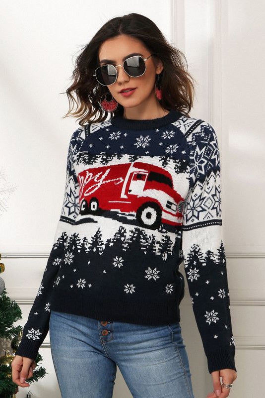 Weihnachtspullover Schneeflocken LKW Motiv - IdealeKleiden