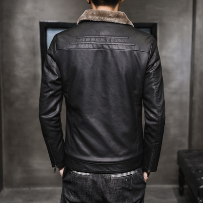 Männer Lederjacke Fleece Kragen Stil - IdealeKleiden
