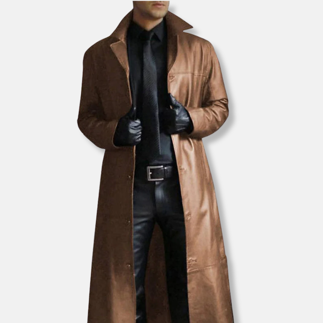 Long Leather Coat Elegant Fitted Cut