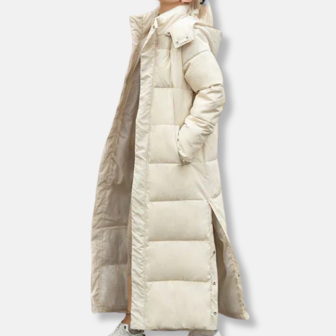 Women's Long Quilted Winter Jacket Hood High Collar