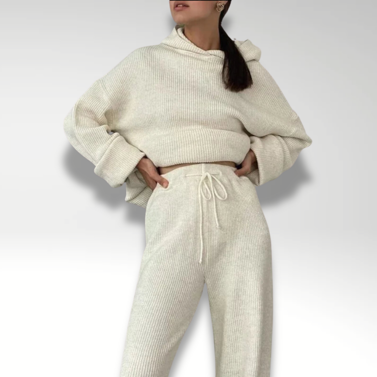 Stylische Frau Hoodie Set Streifen Design - IdealeKleiden