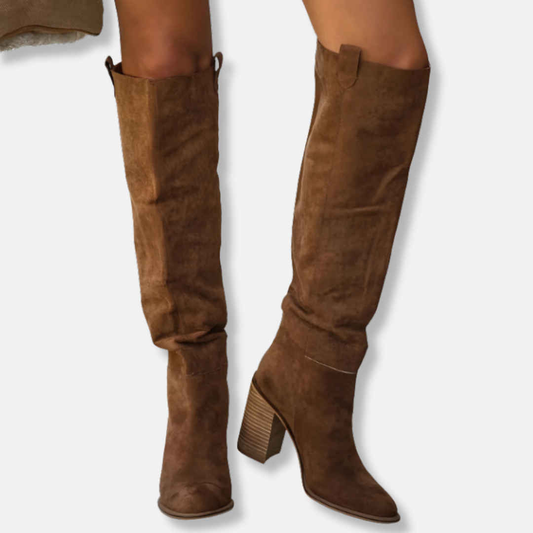 Stylish Women's Boots - Suede Look - Chunky Heel - Pointed Toe