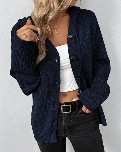 Classic Knitted Jacket With Hood and Lacing
